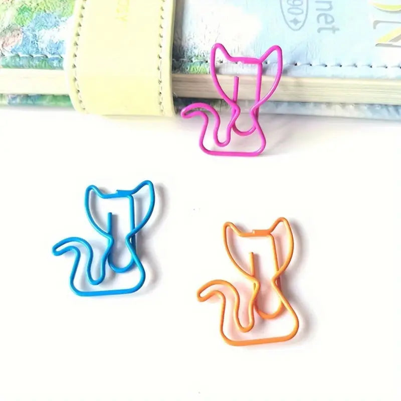 50 piece set of 7-color mixed cat shaped paper clips - durable metal office supplies