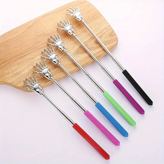 5pcs 5-Piece Extendable Stainless Steel Skeleton Hand Back Scratchers with Comfort Grips for Easy Itch Relief and Home Wellness